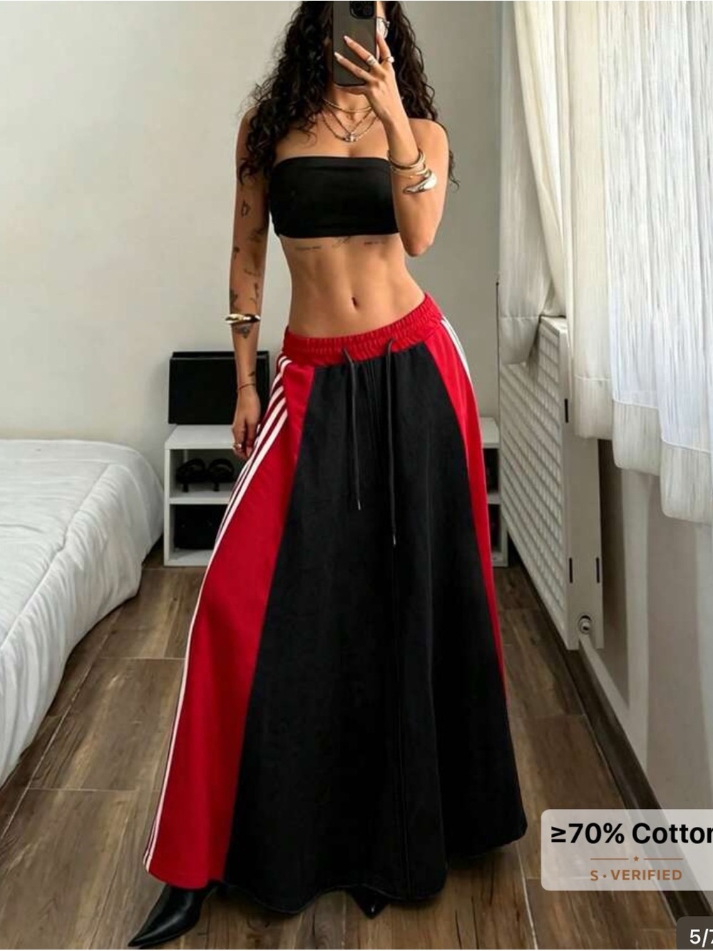 Women’s Black & Red Maxi Skirt with Sport Stripe